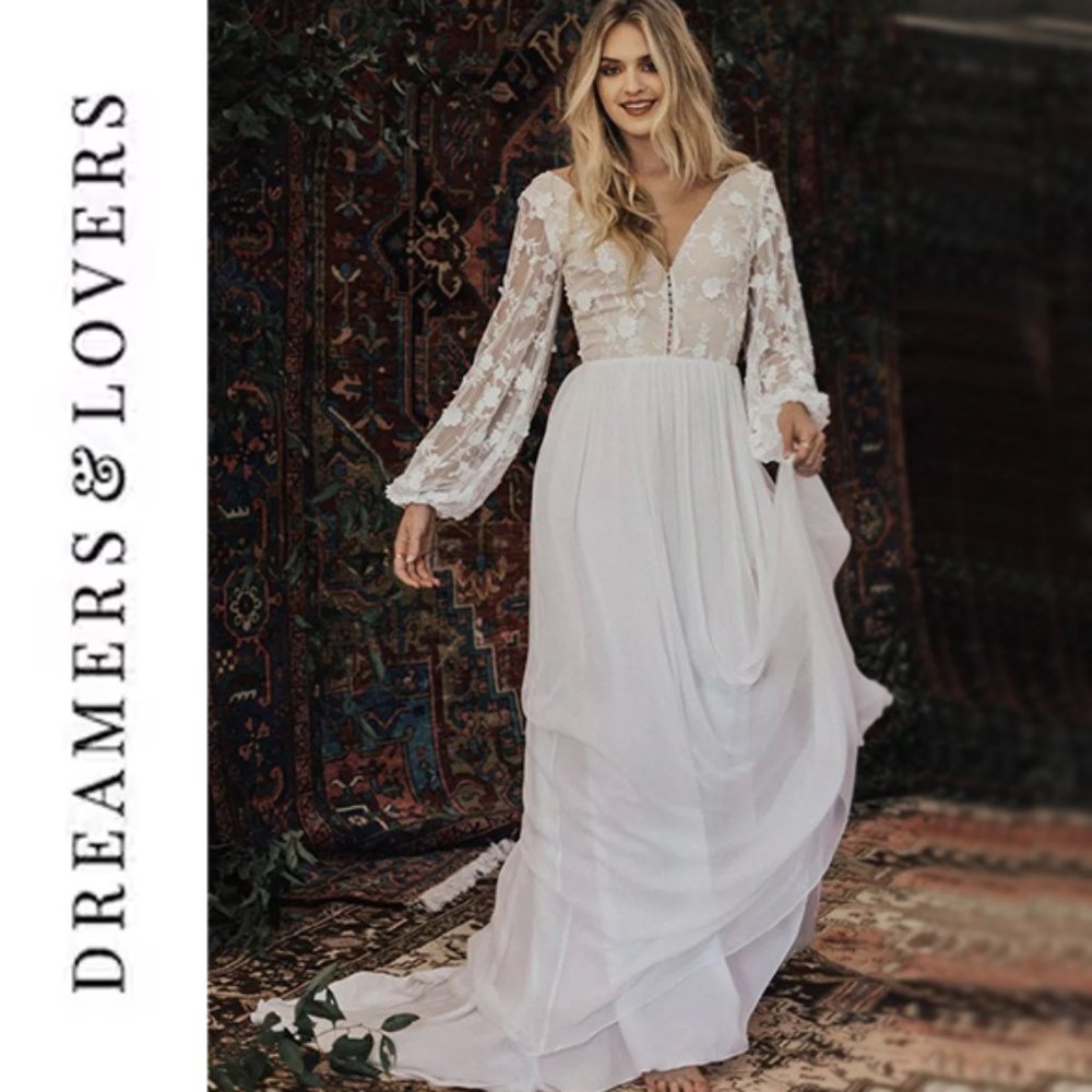 Brand New Dreamers and Lovers "Yaya" Lace & Silk Wedding Dress - Picture 1 of 11
